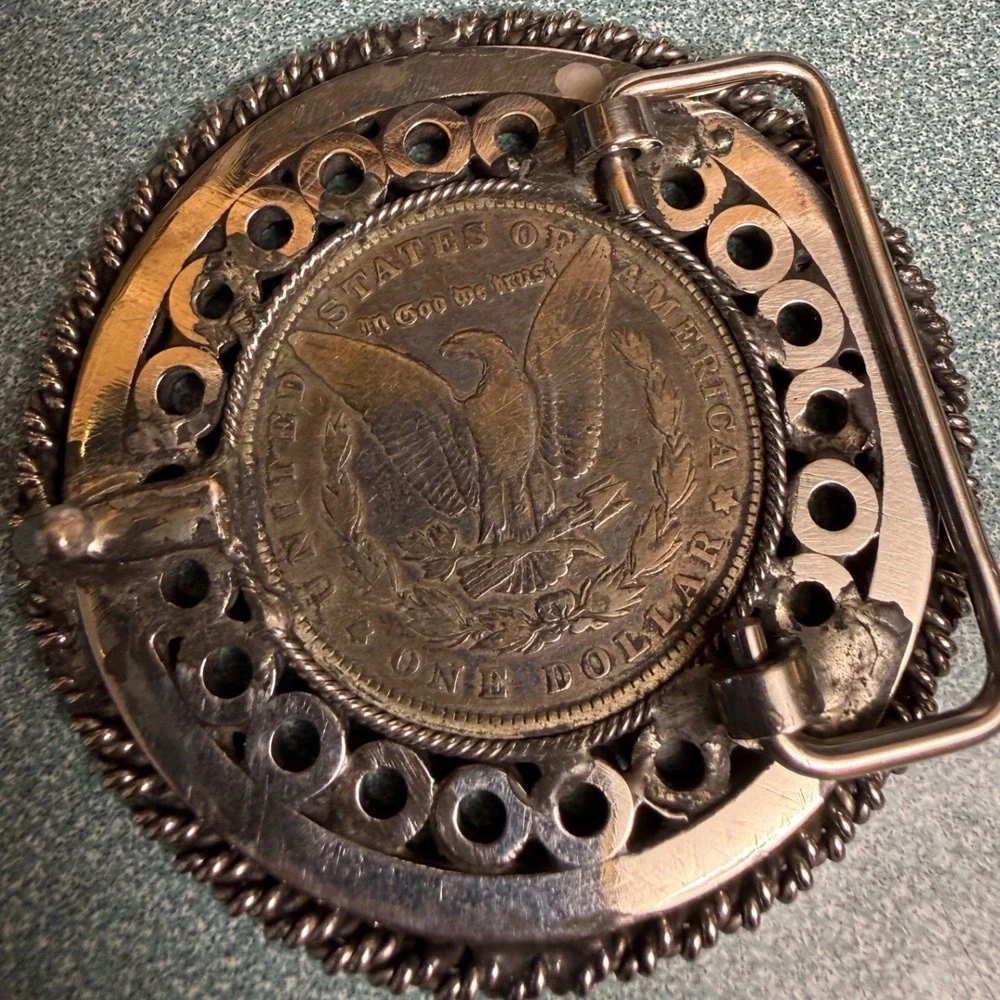 Vintage 1880 Morgan Silver Dollar Belt Buckle Round Western Coin Jewelry
